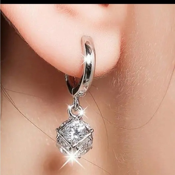 STERLING Silver Crystal Cage  Hoop Earrings - Picture 1 of 6